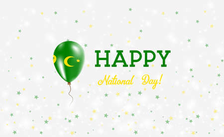 Cocos Islands National Day patriotic poster. Flying Rubber Balloon in Colors of the Cocos Islander Flag. Cocos Islands National Day background with Balloon, Confetti, Stars, Bokeh and Sparkles.のイラスト素材