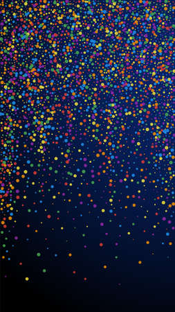 Festive exceptional confetti. Celebration stars. Rainbow confetti on dark blue background. Gorgeous festive overlay template. Vertical vector background.のイラスト素材