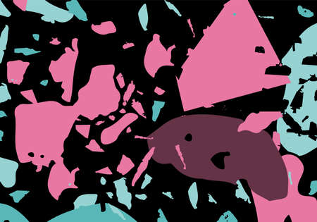 Terrazzo modern abstract template. Black, green and pink texture of classic italian flooring. Venetian terrazzo trendy vector backdrop Background made of stones, granite, quartz, marble, concrete.のイラスト素材