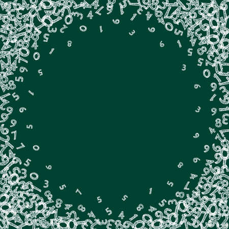 Falling sketch chalk numbers. Math study concept with flying digits. Grand back to school mathematics banner on blackboard background. Falling numbers vector illustration.のイラスト素材
