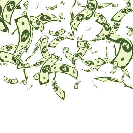 Indian rupee notes falling. Random INR bills on white background. India money. Charming vector illustration. Trending jackpot, wealth or success concept.のイラスト素材