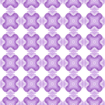 Ikat repeating swimwear design. Purple lively boho chic summer design. Watercolor ikat repeating tile border. Textile ready extra print, swimwear fabric, wallpaper, wrapping.の写真素材
