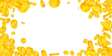 European Union Euro coins falling. Lively scattered EUR coins. Europe money. Charming jackpot, wealth or success concept. Vector illustration.のイラスト素材