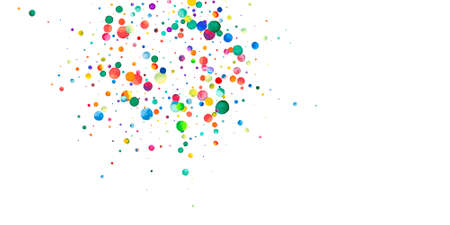 confetti on white background. Alive rainbow colored dots. Happy celebration wide colorful bright card. Exquisite hand painted confetti.の写真素材