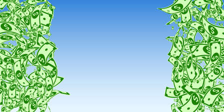 American dollar notes falling. Messy USD bills on blue sky background. USA money. Curious vector illustration. Lively jackpot, wealth or success concept.のイラスト素材