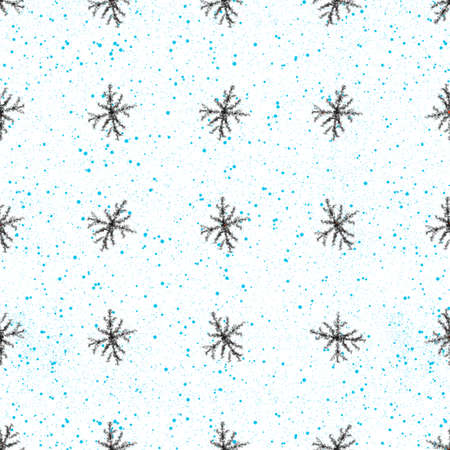 Hand Drawn Snowflakes Christmas Seamless Pattern. Subtle Flying Snow Flakes on chalk snowflakes...