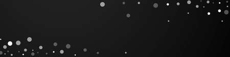 White dots Christmas background. Subtle flying snow flakes and stars on black background. Bold winter silver snowflake overlay template. Appealing panoramic illustration.のイラスト素材