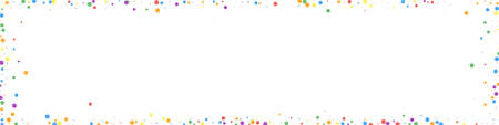 Festive pretty confetti. Celebration stars. Colorful confetti on white background. Alive festive overlay template. Panoramic vector background.のイラスト素材