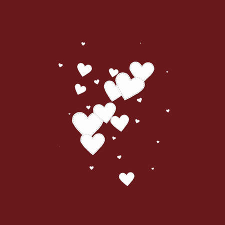 White heart love confettis. Valentine's day explosion sublime background. Falling stitched paper hearts confetti on maroon background. Classy vector illustration.のイラスト素材