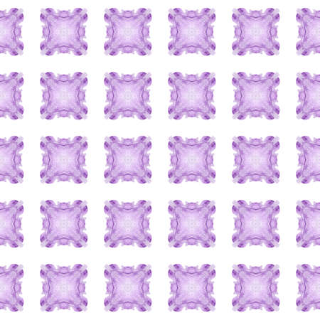 Textile ready decent print, swimwear fabric, wallpaper, wrapping. Purple artistic boho chic summer design. Tiled  background. Hand painted tiled  border.の写真素材