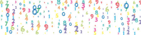 Falling colorful orderly numbers. Math study concept with flying digits. Lively back to school mathematics banner on white background. Falling numbers vector illustration.のイラスト素材