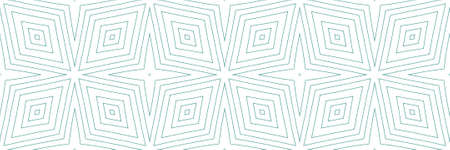 Arabesque hand drawn seamless border. Turquoise symmetrical kaleidoscope background. Oriental...