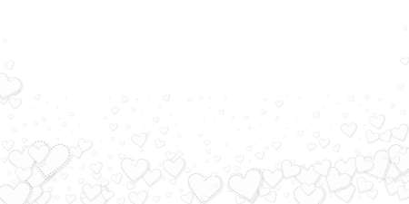 White heart love confettis. Valentine's day falling rain unequaled background. Falling stitched paper hearts confetti on white background. Elegant vector illustration.のイラスト素材