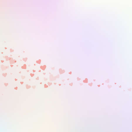 Red heart love confettis. Valentine's day comet extra background. Falling transparent hearts confetti on gentle background. Delicate vector illustration.のイラスト素材