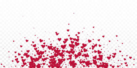 Red heart love confettis. Valentine's day explosion symmetrical background. Falling stitched paper hearts confetti on transparent background. Divine vector illustration.のイラスト素材