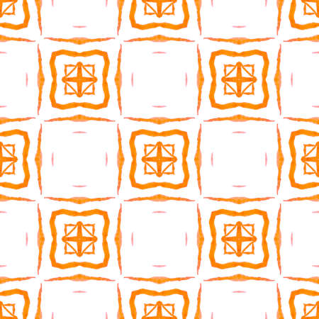 Hand painted tiled  border. Orange resplendent boho chic summer design. Tiled  background. Textile ready alive print, swimwear fabric, wallpaper, wrapping.の写真素材