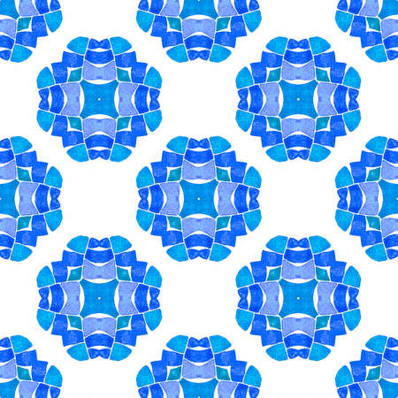 Watercolor summer ethnic border pattern. Blue wonderful boho chic summer design. Ethnic hand painted...