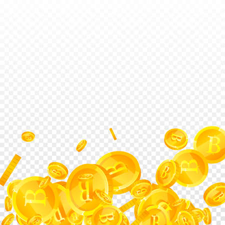 Thai baht coins falling. Exquisite scattered THB coins. Thailand money. Stylish jackpot, wealth or success concept. Vector illustration.のイラスト素材