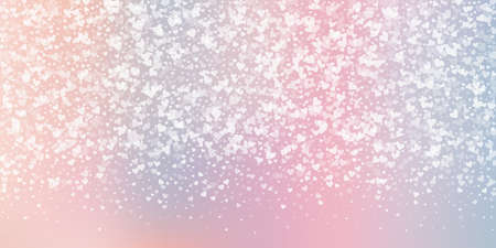 White heart love confettis. Valentine's day gradient powerful background. Falling transparent hearts confetti on soft gradient background. Exceptional vector illustration.のイラスト素材