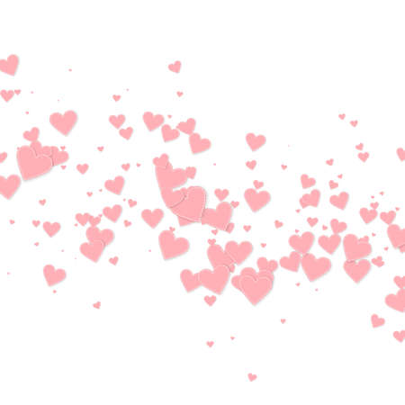 Pink heart love confettis. Valentine's day falling rain noteworthy background. Falling stitched paper hearts confetti on white background. Cool vector illustration.のイラスト素材