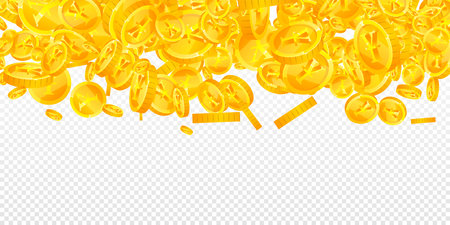 Chinese yuan coins falling. Interesting scattered CNY coins. China money. Unequaled jackpot, wealth or success concept. Vector illustration.のイラスト素材