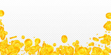 European Union Euro coins falling. Great scattered EUR coins. Europe money. Ecstatic jackpot, wealth or success concept. Vector illustration.のイラスト素材