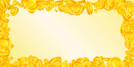 European Union Euro coins falling. Incredible scattered EUR coins. Europe money. Precious jackpot, wealth or success concept. Vector illustration.のイラスト素材