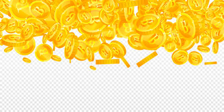 Thai baht coins falling. Interesting scattered THB coins. Thailand money. Radiant jackpot, wealth or success concept. Vector illustration.のイラスト素材