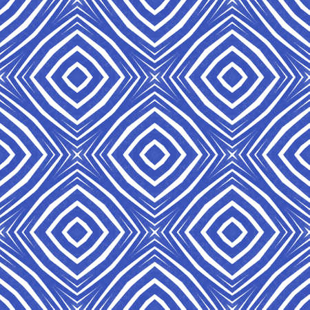 Ethnic hand painted pattern. Indigo symmetrical kaleidoscope background. Textile ready wondrous...