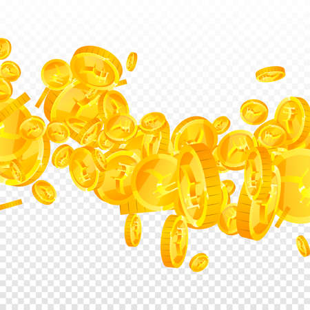 Indian rupee coins falling. Scattered gold INR coins. India money. Global financial crisis concept. Square vector illustration.のイラスト素材