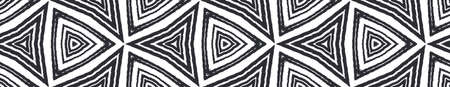 Striped hand drawn seamless pattern. Black symmetrical kaleidoscope background. Repeating striped...