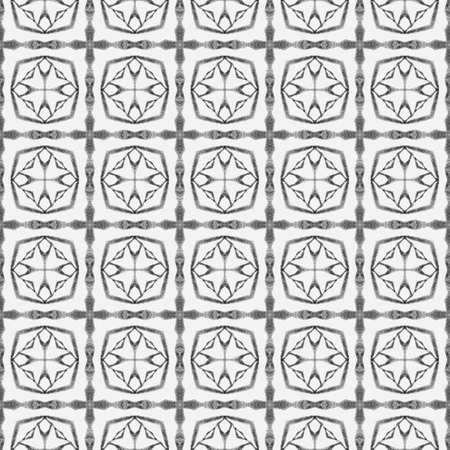 Hand drawn green mosaic seamless border. Black and white likable boho chic summer design. Textile...