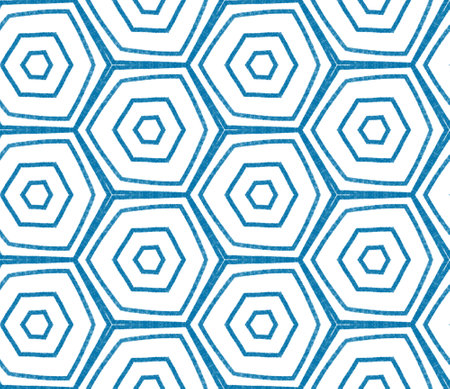 Textured stripes pattern. Blue symmetrical kaleidoscope background. Textile ready enchanting print,...