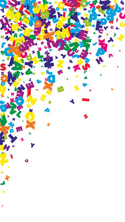 Falling letters of English language. Bright flying words of Latin alphabet. Foreign languages study concept. Authentic back to school banner on white background.のイラスト素材