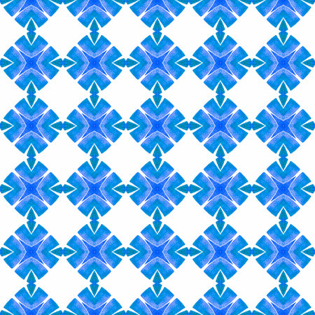 Watercolor medallion seamless border. Blue worthy boho chic summer design. Textile ready curious...