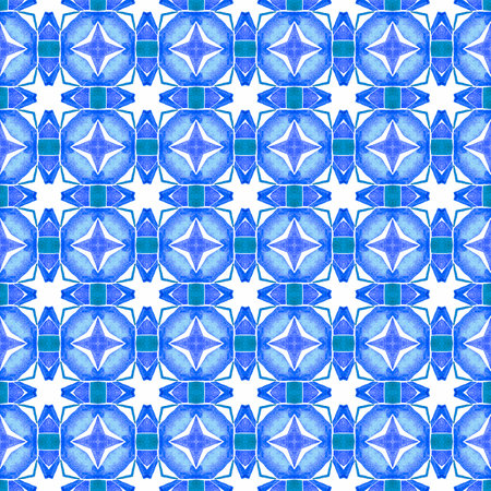 Watercolor summer ethnic border pattern. Blue great boho chic summer design. Textile ready amazing...