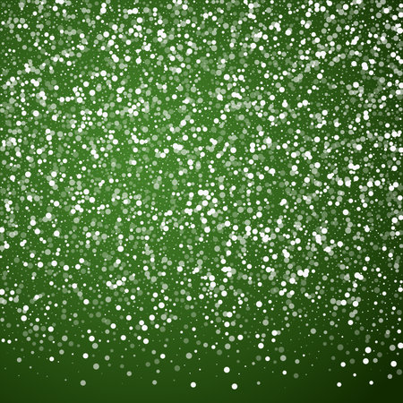 Magic falling snow christmas background. Subtle flying snow flakes and stars on christmas green background. Magic falling snow holiday scenery. Square vector illustration.のイラスト素材