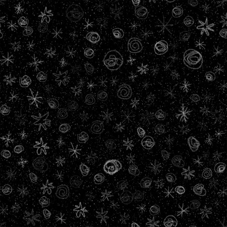 Hand Drawn Snowflakes Christmas Seamless Pattern. Subtle Flying Snow Flakes on chalk snowflakes Background. Attractive chalk handdrawn snow overlay. Terrific holiday season decoration.の写真素材