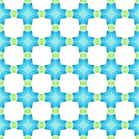 Watercolor ikat repeating tile border. Green boho chic summer design. Ikat repeating swimwear...