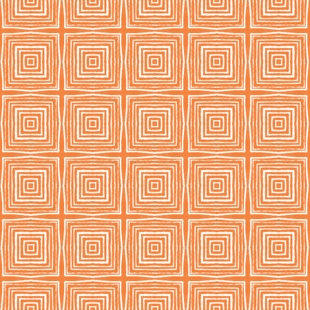Tiled watercolor pattern. Orange symmetrical kaleidoscope background. Hand painted tiled watercolor seamless. Textile ready sublime print, swimwear fabric, wallpaper, wrapping.の写真素材