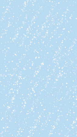 Magic falling snow christmas background. Subtle flying snow flakes and stars on light blue winter backdrop. Magic falling snow holiday scenery. Vertical vector illustration.のイラスト素材