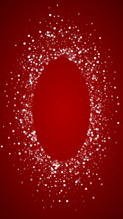 Beautiful snowfall christmas background. Subtle flying snow flakes and stars on christmas red background. Beautiful snowfall overlay template. Vertical vector illustration.のイラスト素材