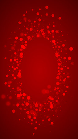 Beautiful snowfall christmas background. Subtle flying snow flakes and stars on christmas red background. Beautiful snowfall overlay template. Vertical vector illustration.のイラスト素材