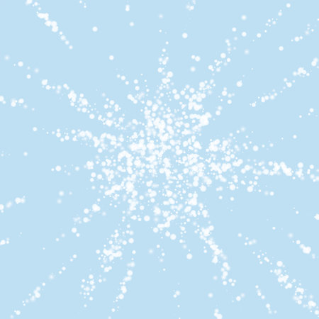 Snowfall overlay christmas background. Subtle flying snow flakes and stars on light blue winter backdrop. Festive snowfall overlay. Square vector illustration.のイラスト素材
