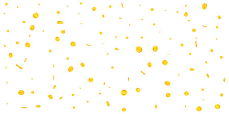 British pound coins falling. Scattered gold GBP coins. United Kingdom money. Global financial crisis concept. Wide vector illustration.のイラスト素材