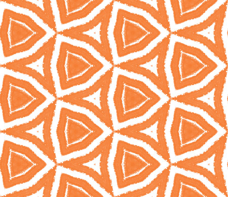 Striped hand drawn pattern. Orange symmetrical kaleidoscope background. Textile ready classy print, swimwear fabric, wallpaper, wrapping. Repeating striped hand drawn tile.の写真素材