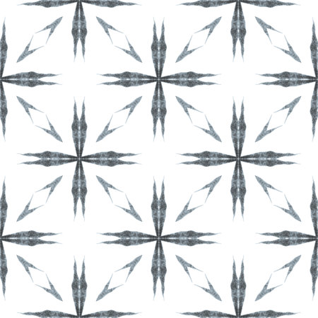 Textile ready creative print, swimwear fabric, wallpaper, wrapping. Black and white outstanding boho chic summer design. Ethnic hand painted pattern. Watercolor summer ethnic border pattern.の写真素材