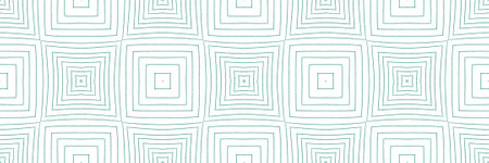 Ikat repeating seamless border. Turquoise symmetrical kaleidoscope background. Summer ikat sweamwear...