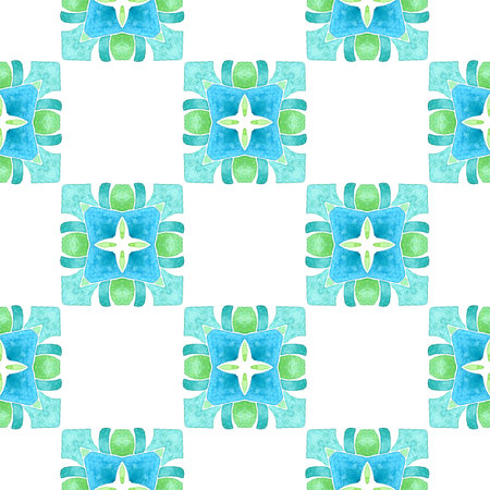 Tiled watercolor background. Green classy boho chic summer design. Hand painted tiled watercolor...