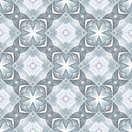 Textile ready likable print, swimwear fabric, wallpaper, wrapping. Black and white eminent boho chic summer design. Ethnic hand painted pattern. Watercolor summer ethnic border pattern.の写真素材